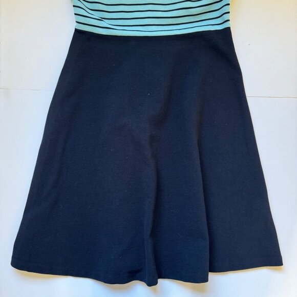 Talbots Dress Aqua Navy Blue Strpied Ribbed Knit A Line Flared Full Zip Sz S - Picture 11 of 15